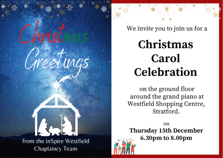 Carol Celebration; Ground Floor Westfield Shopping Centre; Thursday 15th December 6:30pm